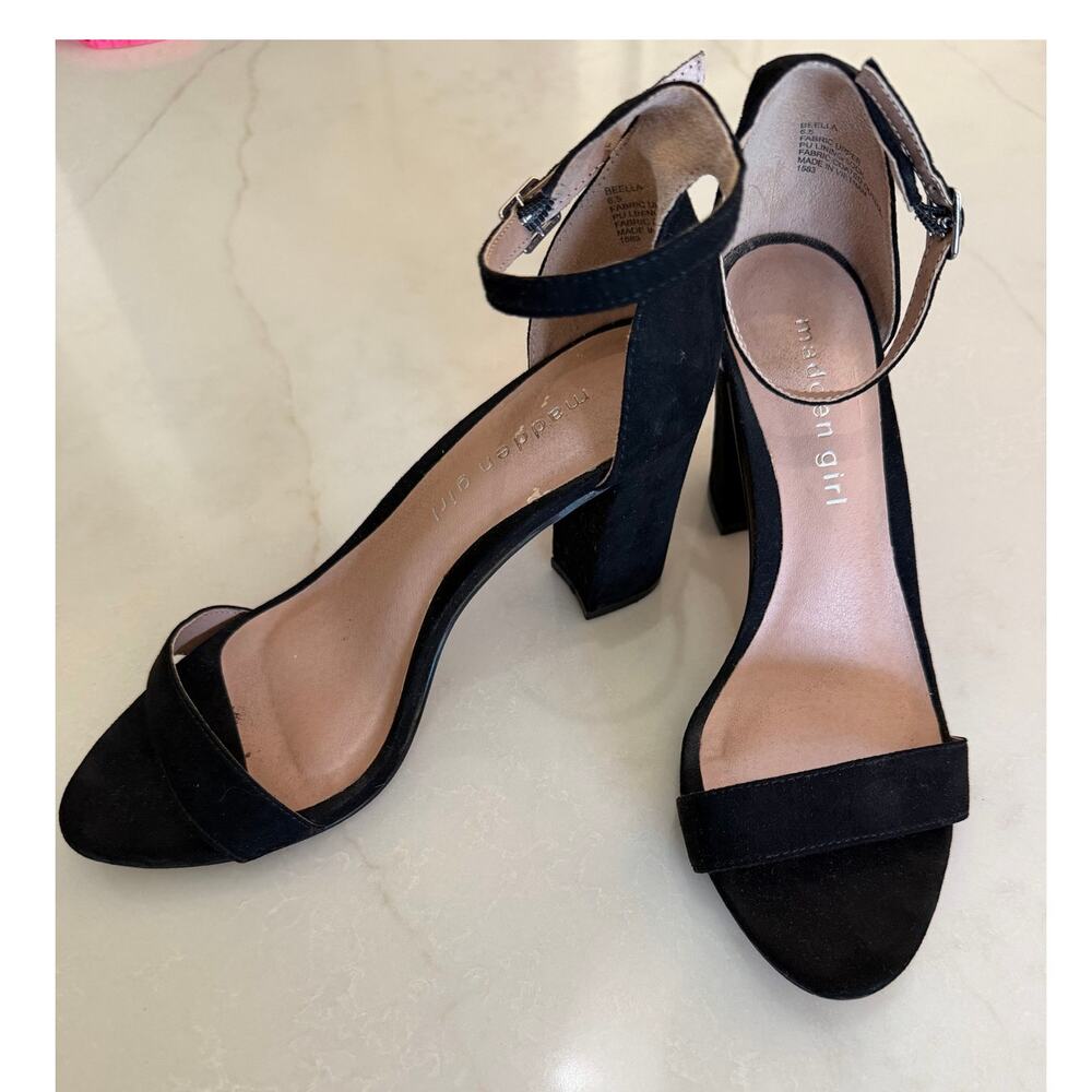 Madden Girl Beella Womens Size 6.5 M Black 3.5" Ankle Strap Sandals